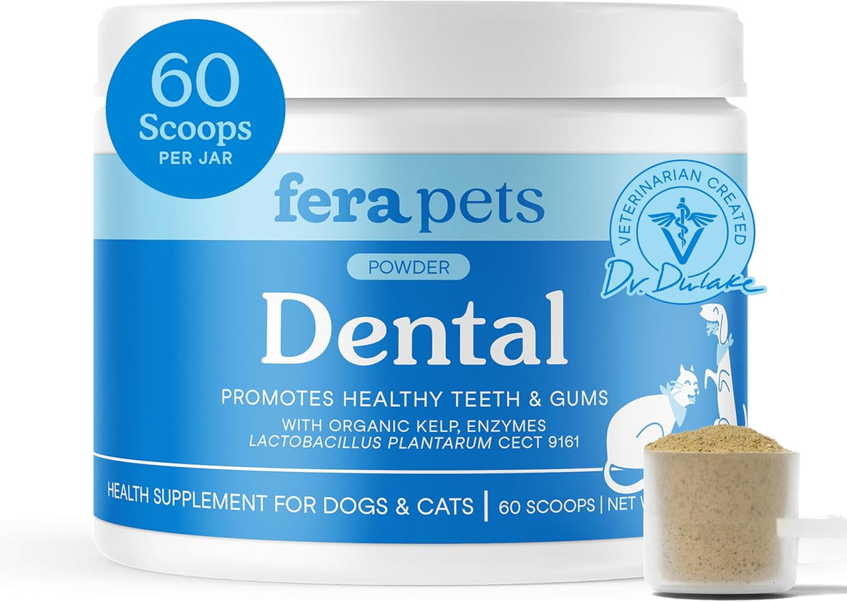 Fera Pets Cat & Dog Dental Support Powder - Supports Fresh Breath - Promotes Healthy Teeth and Gums