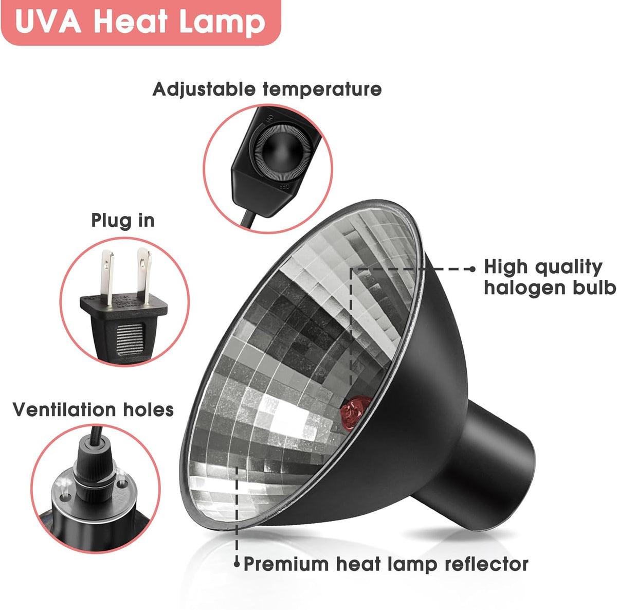 Briignite Reptile Heat Lamp Red, Reptile Night Lamp 50W, G9 Heat Bulb & Dome Reptile Light Fixture