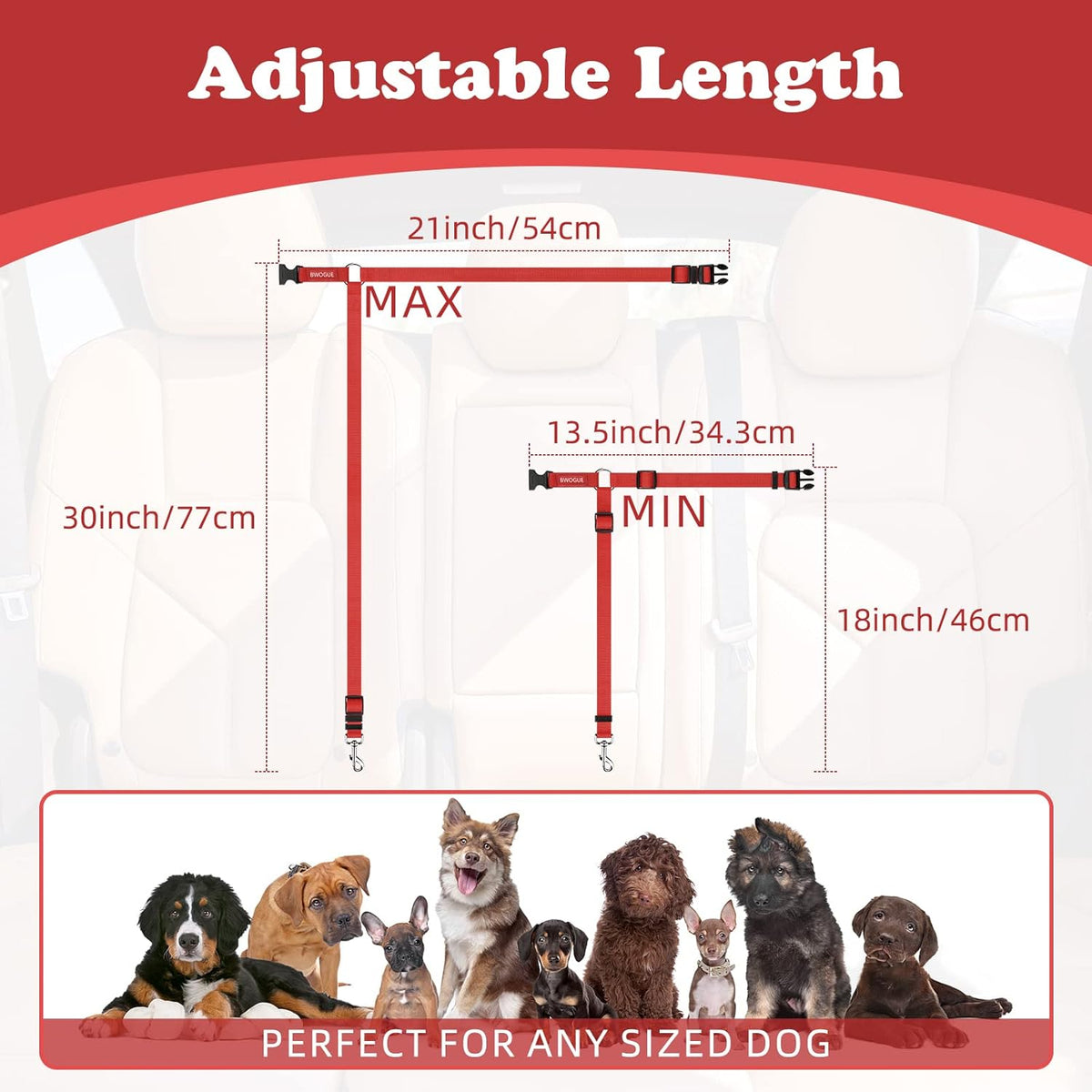 BWOGUE Pet Dog Cat Seat Belts, Car Headrest Restraint Adjustable Safety Leads Vehicle Seatbelt