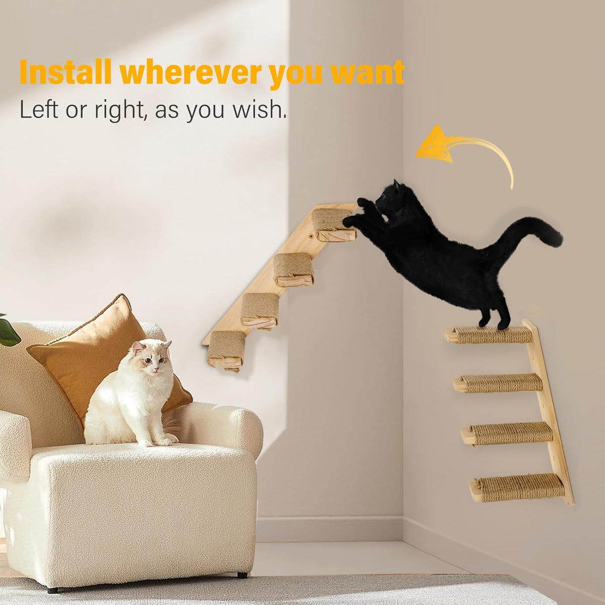 2 Pack 4 Steps Cat Wall Shelves Cat Stairs for Wall with Sisal Rope.Cat Wall Steps/Ladder Furniture