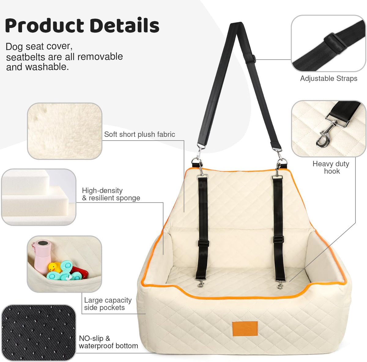 Dog Car Seat for Large/Medium Dog, Booster Seat Under 55Lbs or 2 Small Dogs, Detachable and