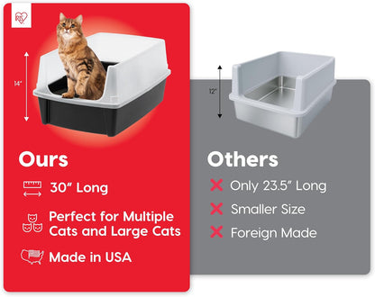 IRIS USA XX-Large Cat Litter Box, Open Top Extra Large Litter Box for Big Cats and Multi-Cat