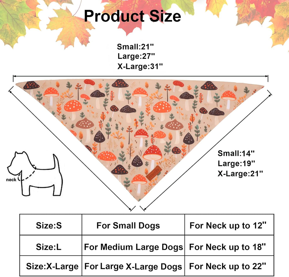 PTDECOR Fall Dog Bandana, Pumpkin Mushroom Design Scarf Reversible Holiday Dog Scarf, Triangle