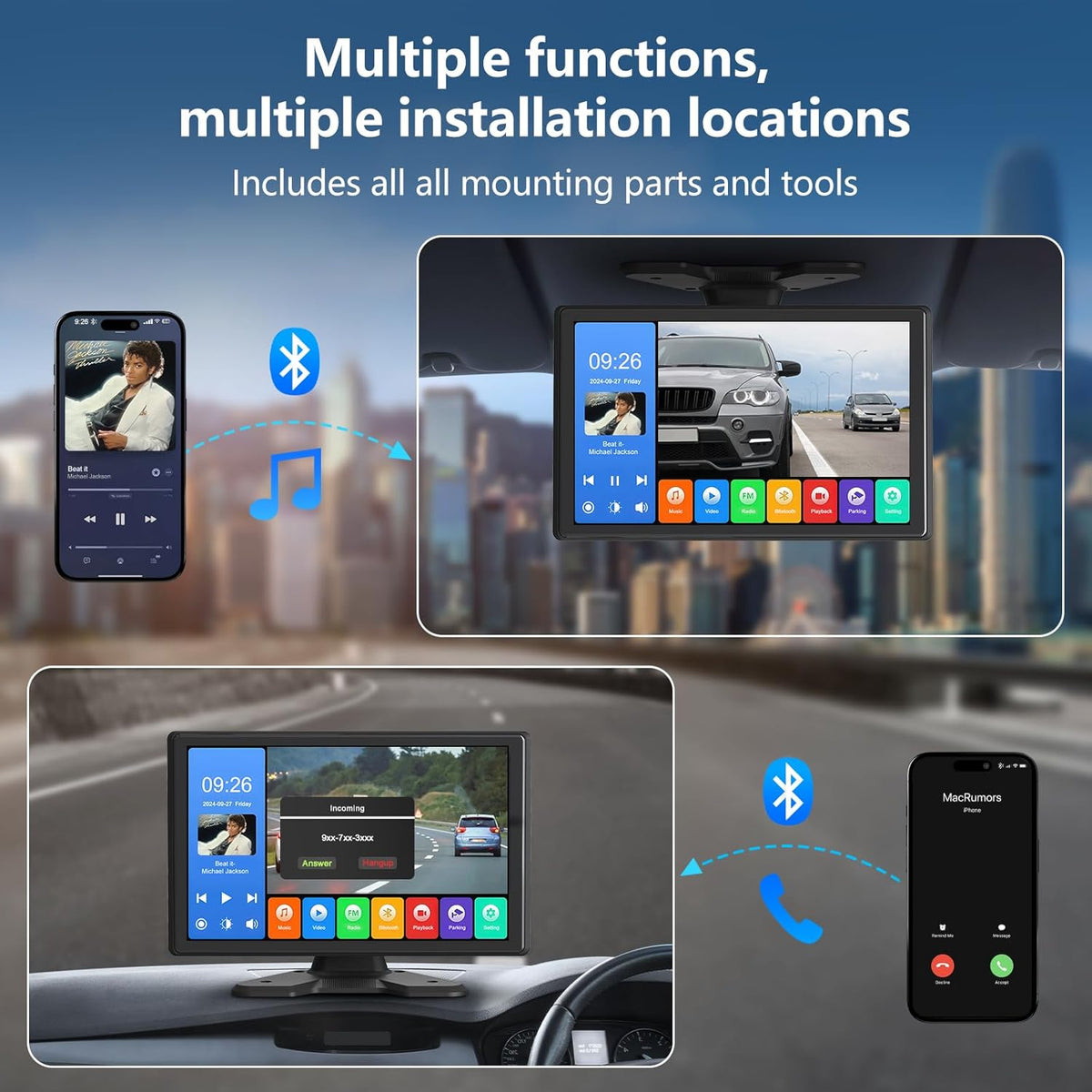 4 Channel Backup Camera System,Touchable 10.26 inch Monitor with DVR Stereo, 64GB Card, IP69