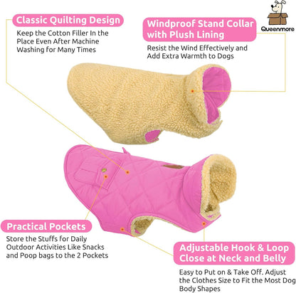 Queenmore Dog Winter Coat - Fleece Jacket, Waterproof Cold Weather Dog Clothes, Thick Warm Cotton