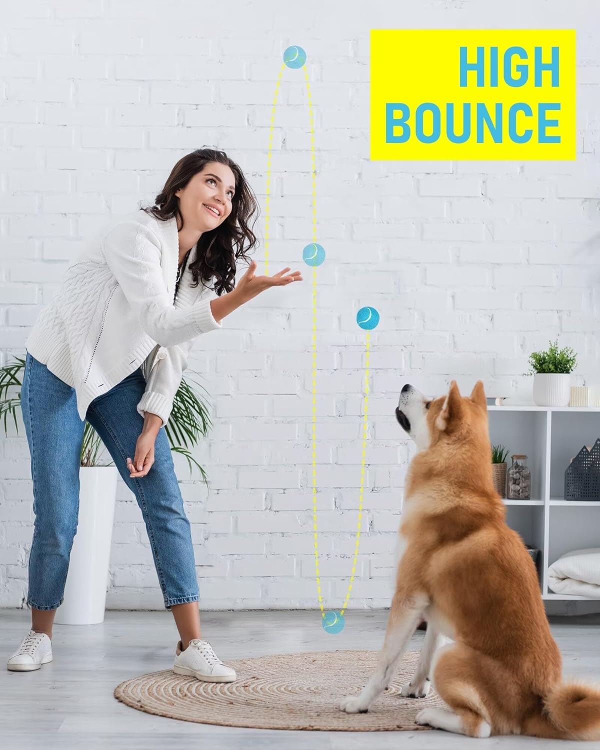 PrimePets Tennis Balls for Dogs, 2.5 Inch Thick Bouncy Ball for Dogs, Interactive Fetch Dog Toy