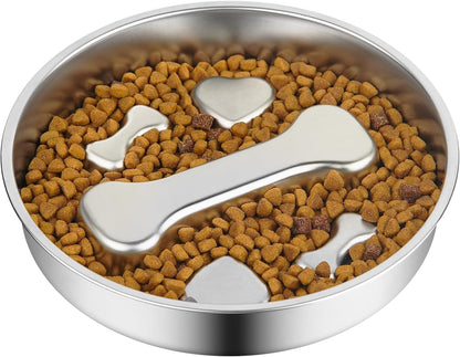 Slow Feeder Dog Bowl - 2 Cups Stainless Steel Dog Slow Feeder Food Bowl, Metal Non-Slip Lick