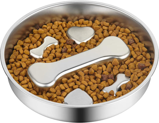 Slow Feeder Dog Bowl - 2 Cups Stainless Steel Dog Slow Feeder Food Bowl, Metal Non-Slip Lick