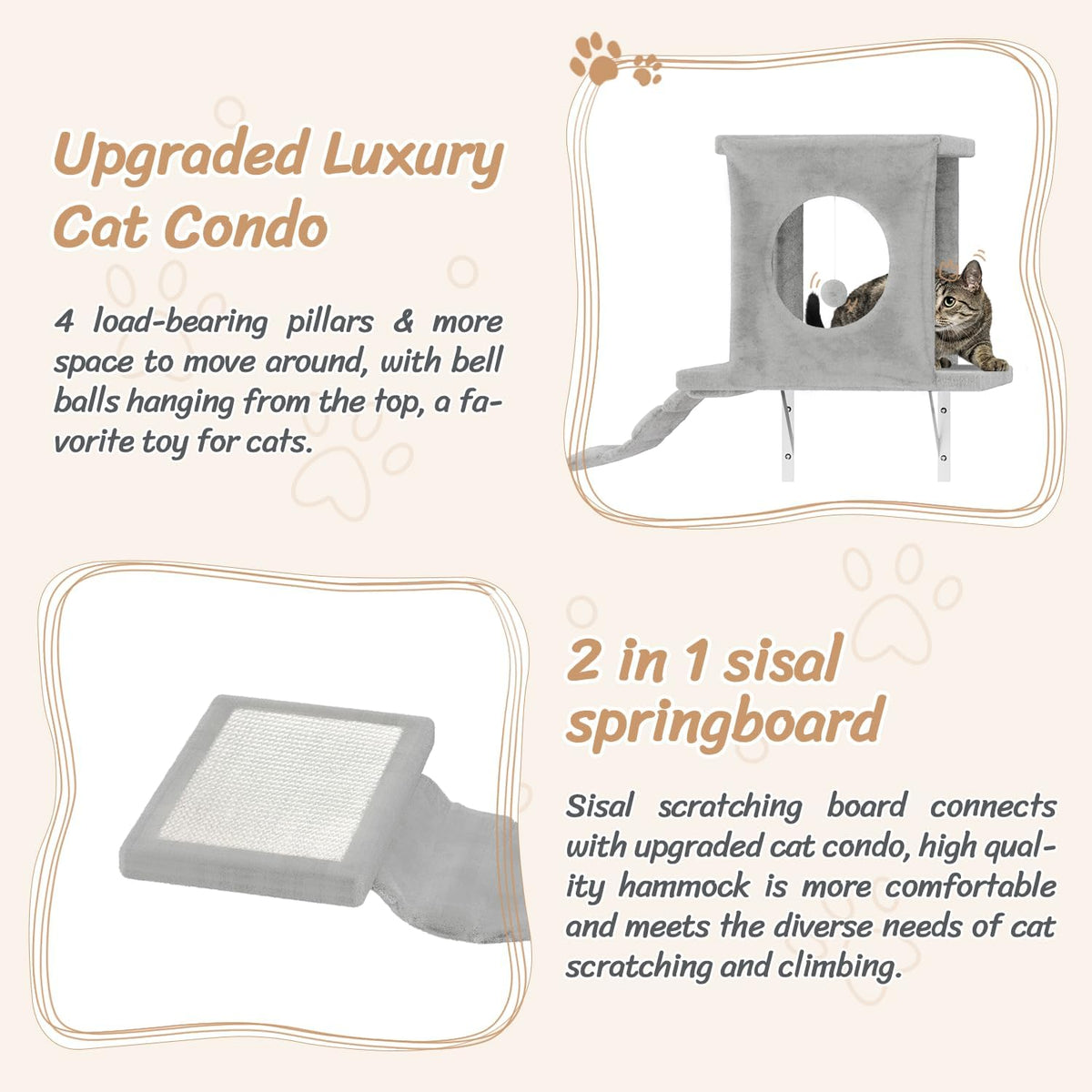 NUNU LAB Cat Wall Shelves Set, 7 Pcs Wall-Mounted Cat Climber with Cat House, Tunnel, Bridge