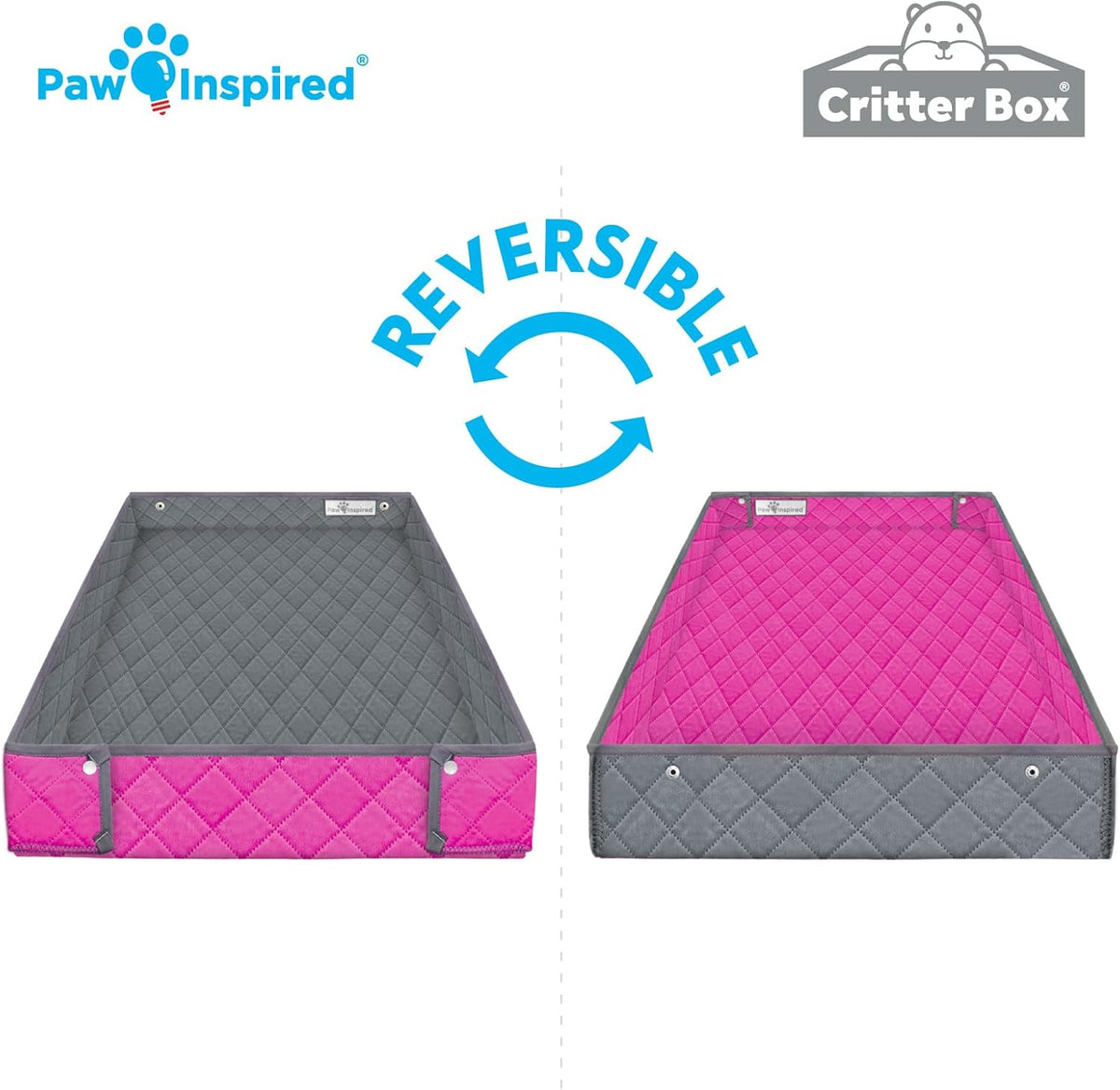 Paw Inspired Critter Box Washable Cage Liner, Reversible Fleece Bedding with Raised Sides for