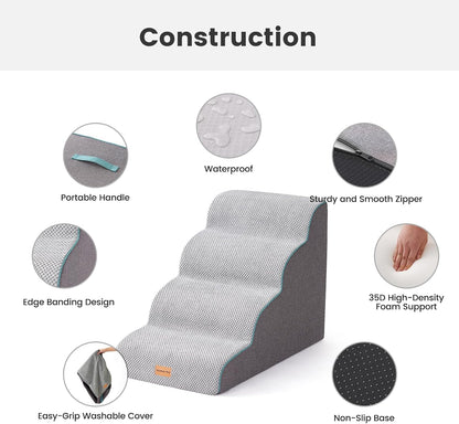 Gardner Pet Dog Stairs for Small Dogs 19.7" H, Curved 4-Step Pet Stairs, Dog Steps for High Bed
