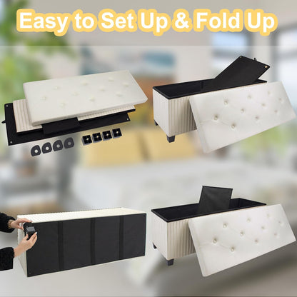 Storage Ottoman Bench, 43 Inch Foldable Ottoman with Legs, Velvet Foot Rest Stool, End of Bed