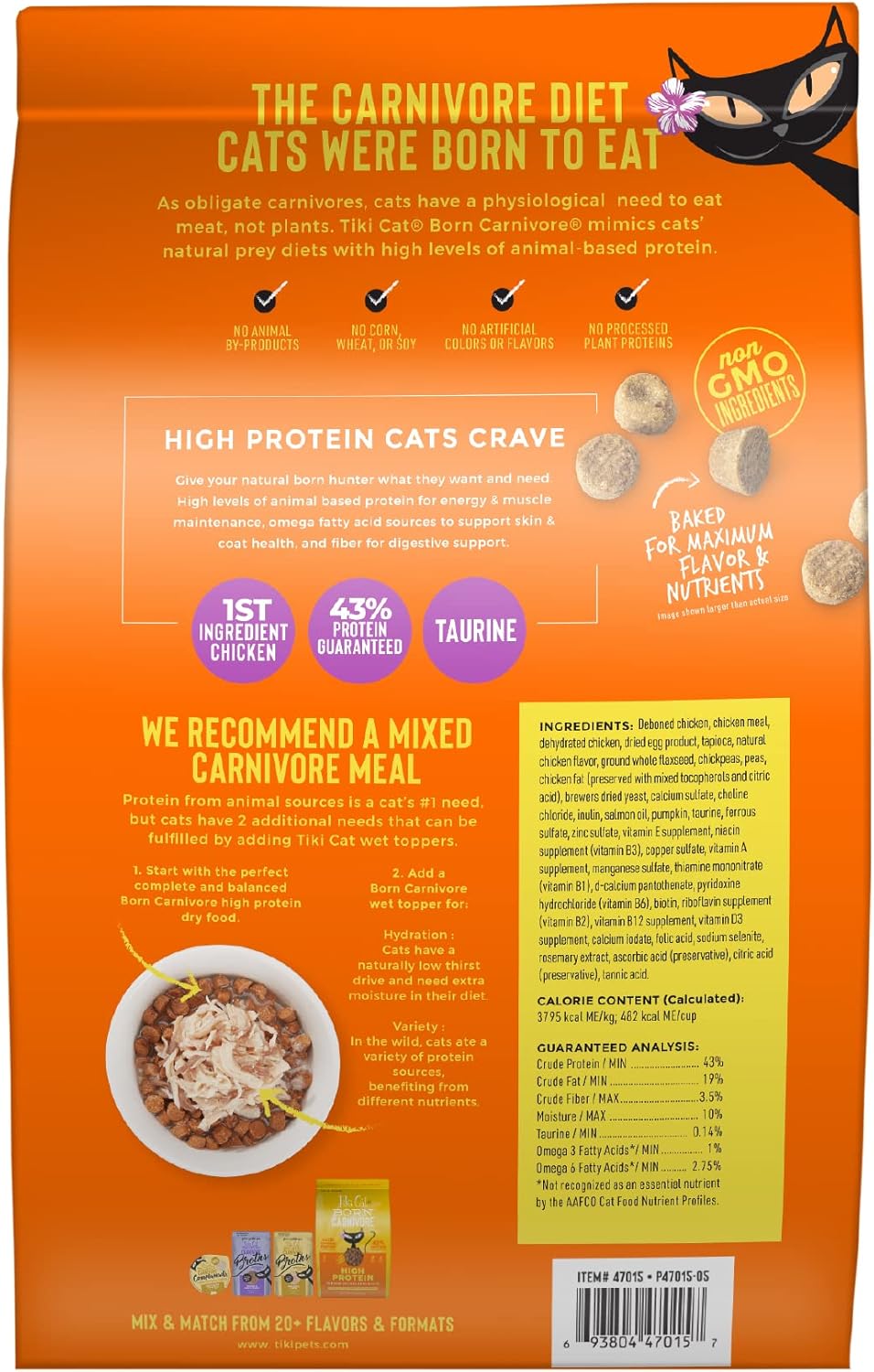 Tiki Cat Born Carnivore High Protein, Deboned Chicken & Egg, Grain-Free Baked Kibble to Maximize