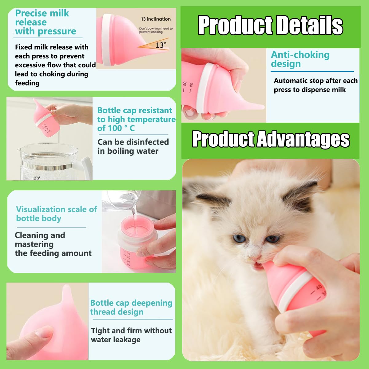 Kitten Bottles for Nursing,Puppy Bottles for Nursing Puppy Milk, Anti-Choking Puppy Feeder Design