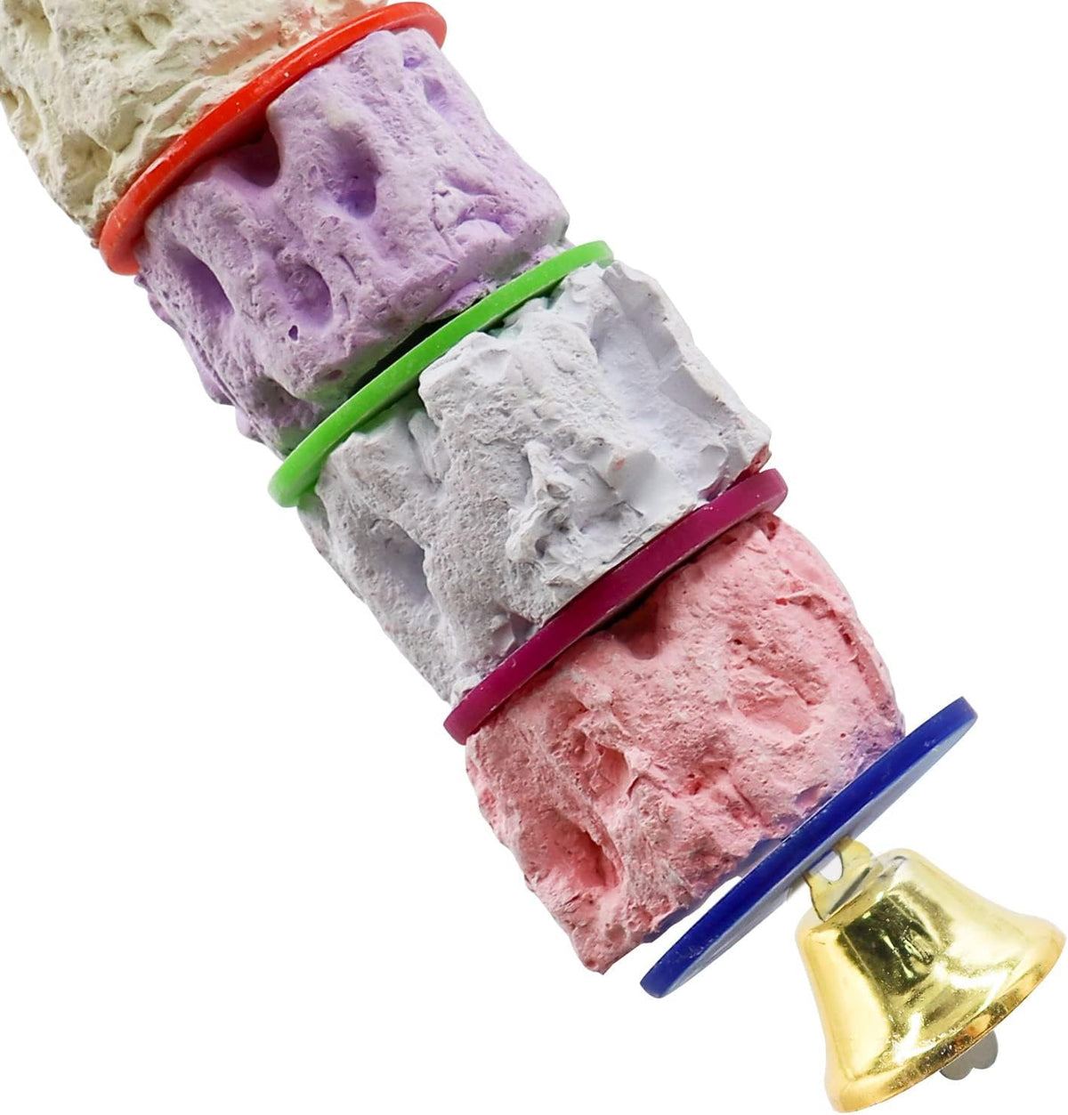 Large Bird Chewing Toy, Colorful Parrot Beak Grinding Calcium Stone with Bells, Bird Cage