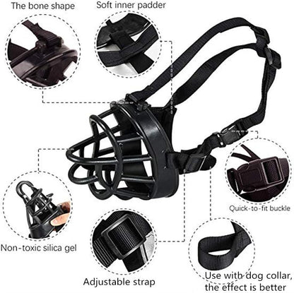 Basket Dog Muzzles-Soft Adjustable Breathable Mask Anti Biting Chewing Barking Training Dog Muzzle