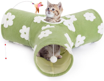 Tempcore Flannel Pet Cat Tunnel Tube Cat Toys 3 Way Collapsible, Cat Tunnels for Indoor Cats，Kitty