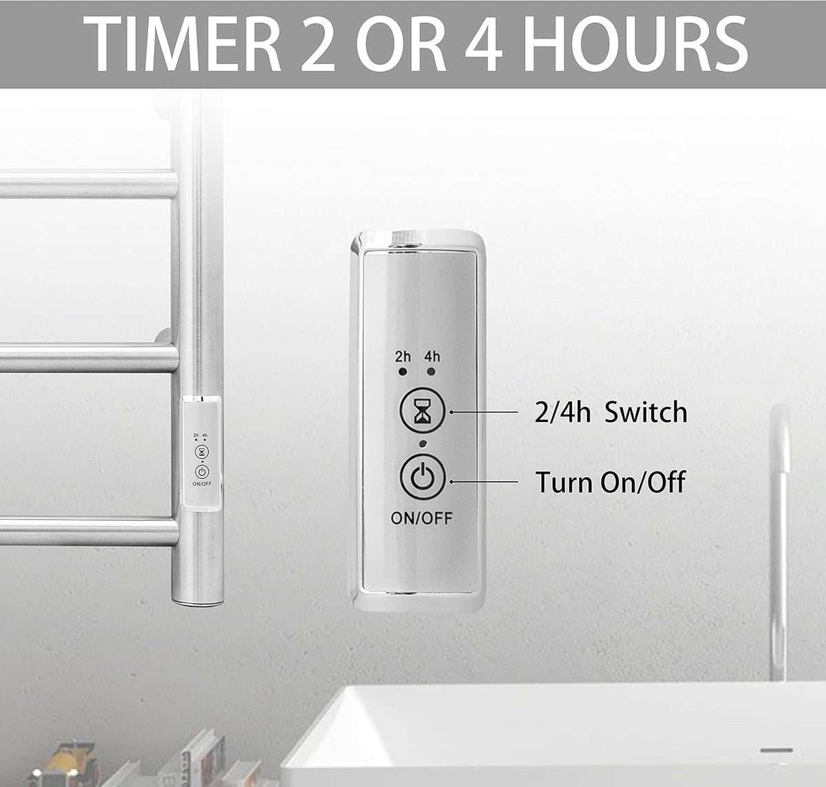 KEG Towel Warmer Wall Mounted with Built-in Timer 4 Bars Electric Stainless Steel Heated Towel