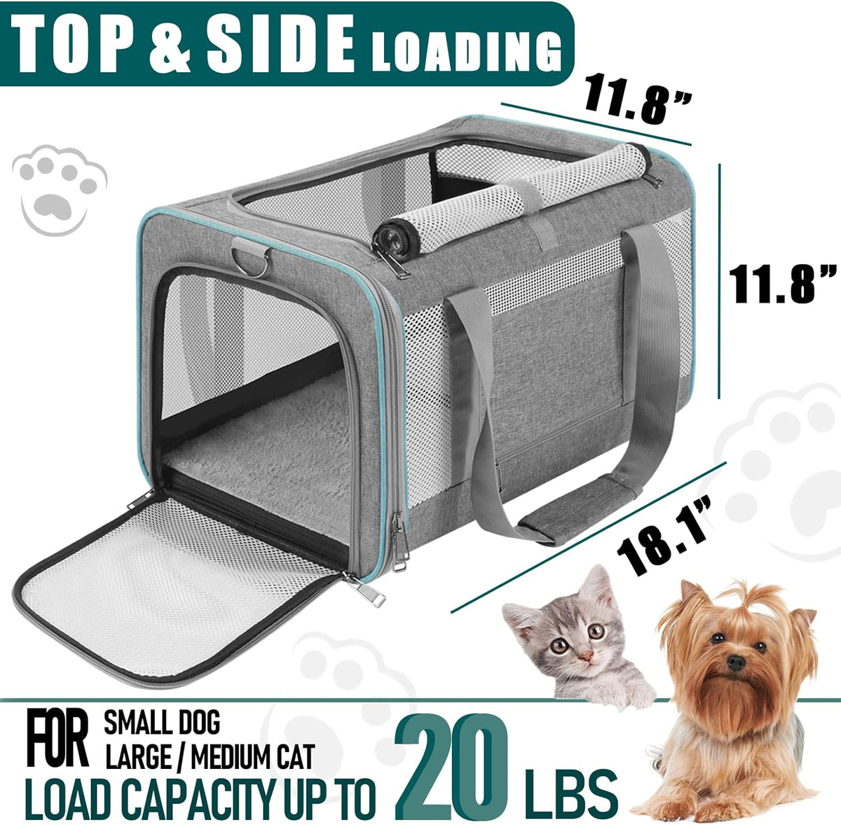 Pet Carrier for Large Cats 20 lbs+ / Soft Sided Small Dog Travel Carriers Top Load/Collapsible