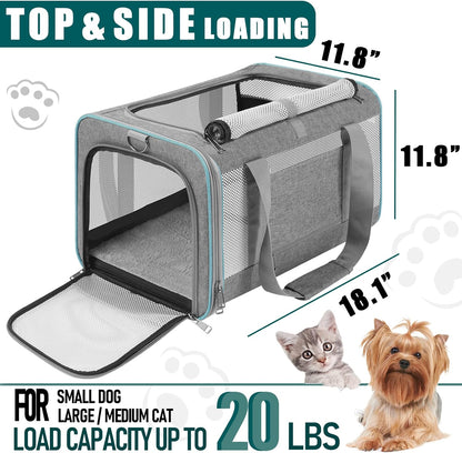 Pet Carrier for Large Cats 20 lbs+ / Soft Sided Small Dog Travel Carriers Top Load/Collapsible