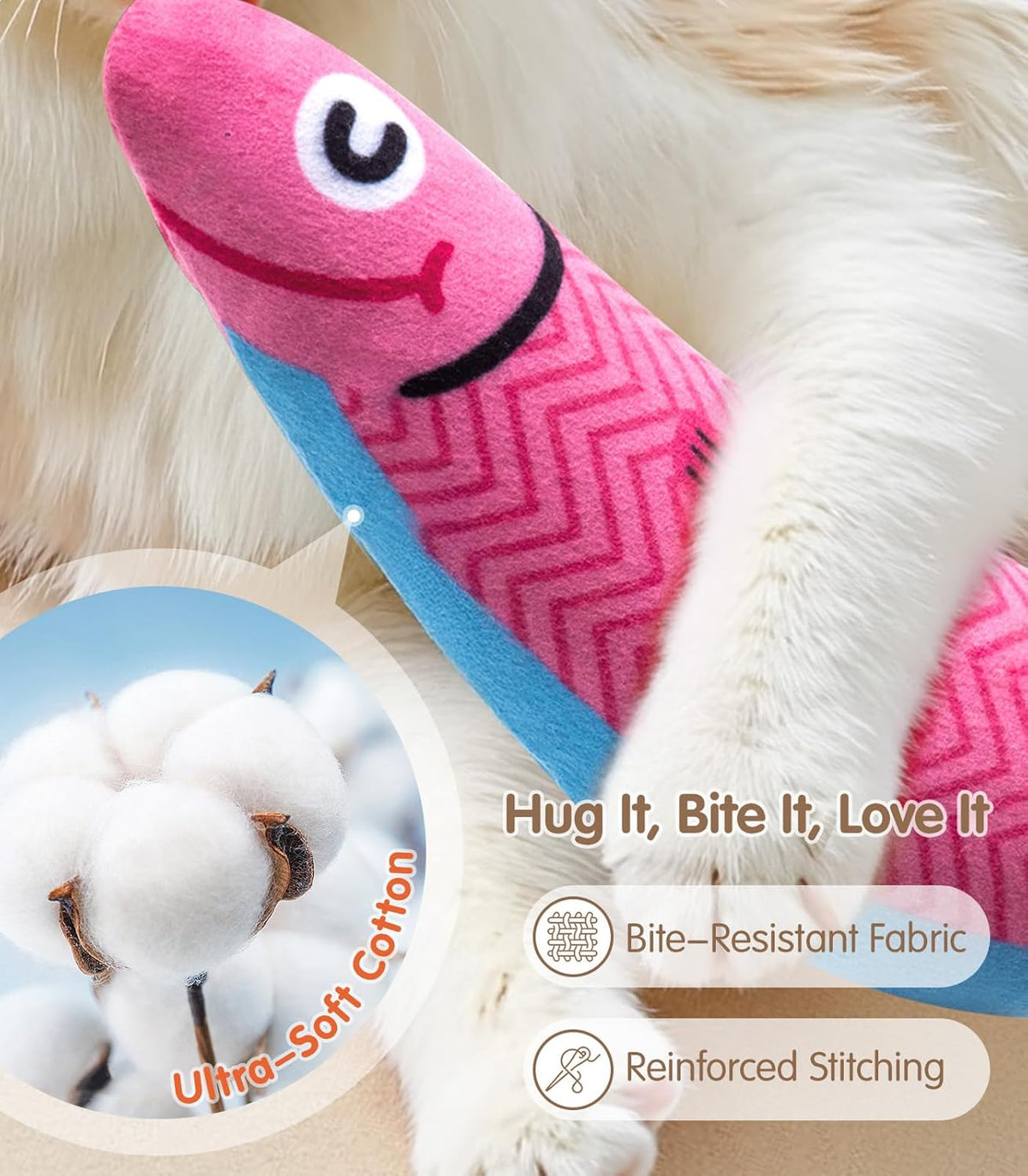 Interactive Cat Toys with[5000mg Premium A+Catnip][Baby Grade] Soft Chew Kicker Cat Toys for Indoor