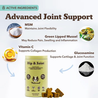 Natural Dog Company Hip & Joint Chews for Dogs with Glucosamine for Dogs + Chondroitin, MSM &