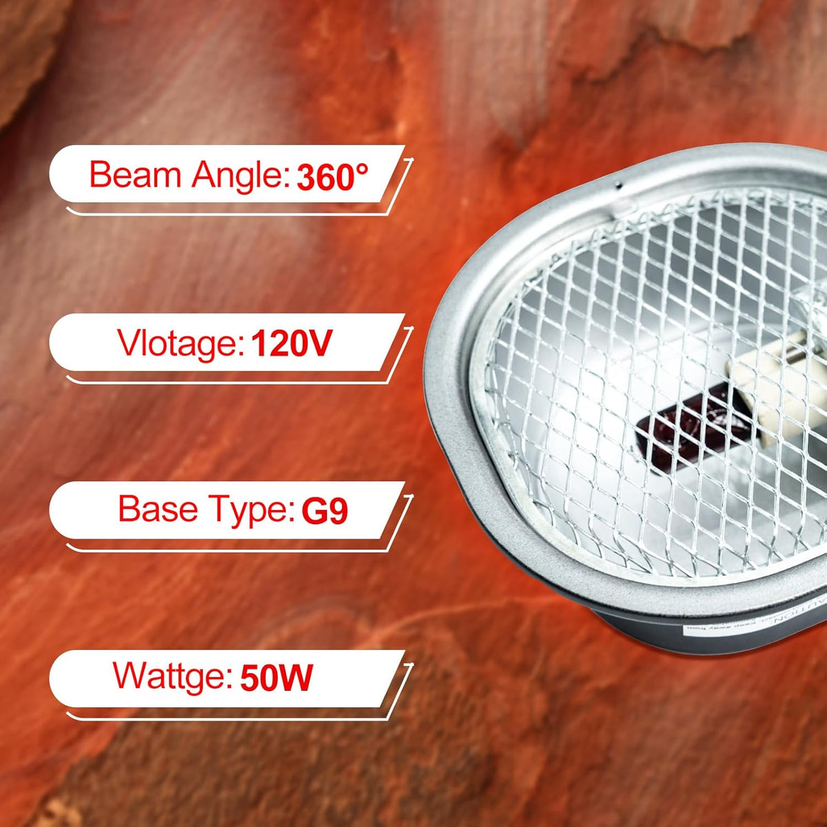 G9 Reptile Infrared Heat Lamp, Terrarium Heating Lamp Fixture with 50W UVA Low Profile Night Red