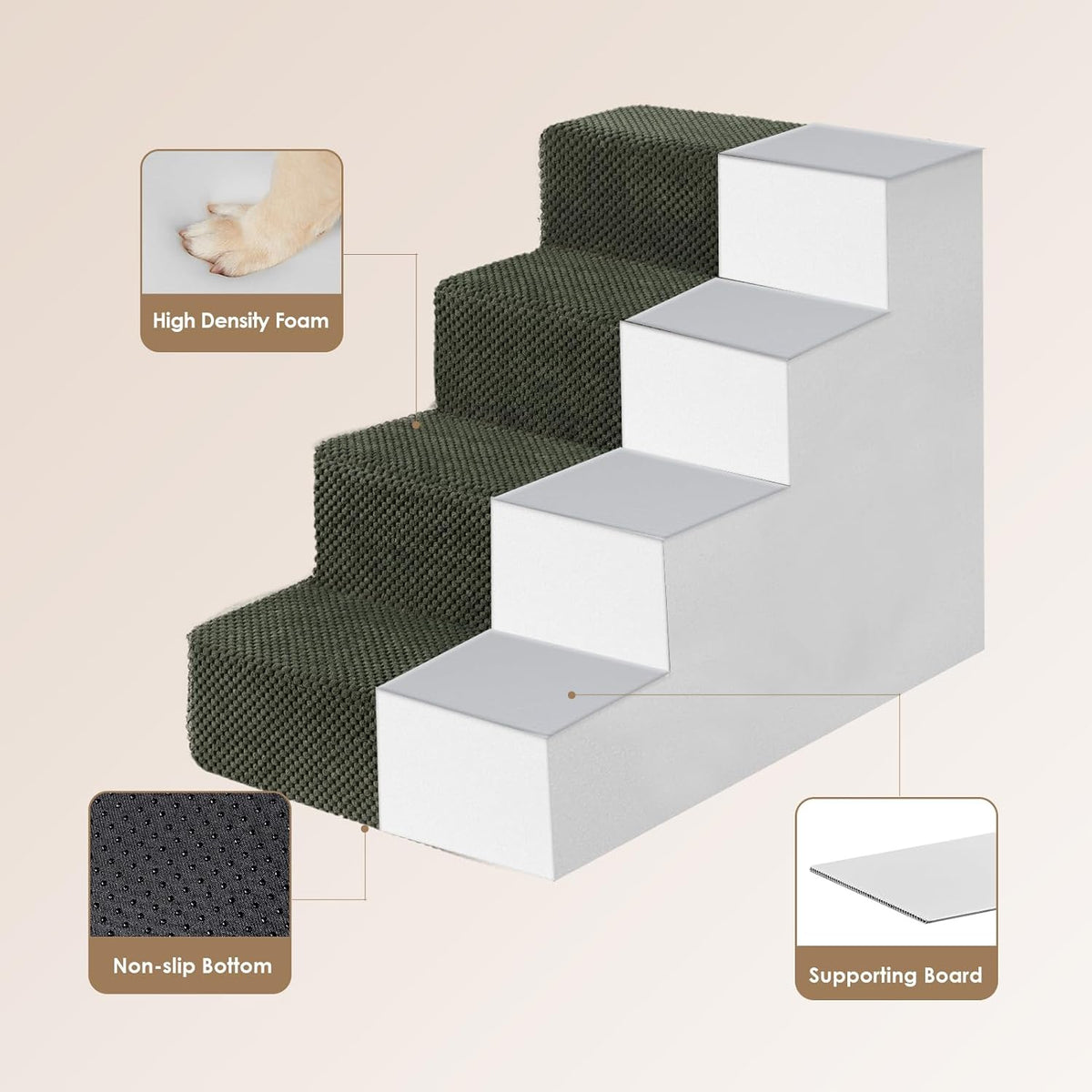 EHEYCIGA Dog Stairs for Bed 18" H, 4-Step Dog Steps for High Bed, Pet Steps for Small Dogs and