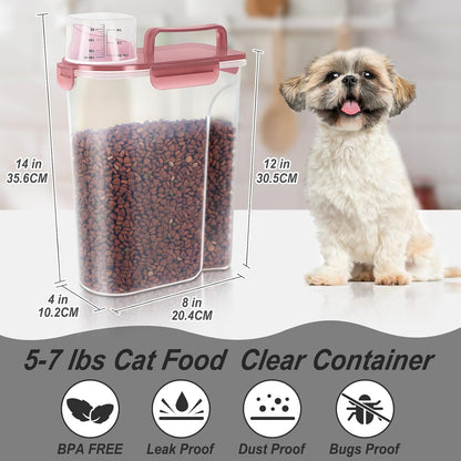 5-7Lbs Dog Cat Food Storage Container with Upgraded Large Nozzle BPA-free, 4 Snap Seals Plastic Pet