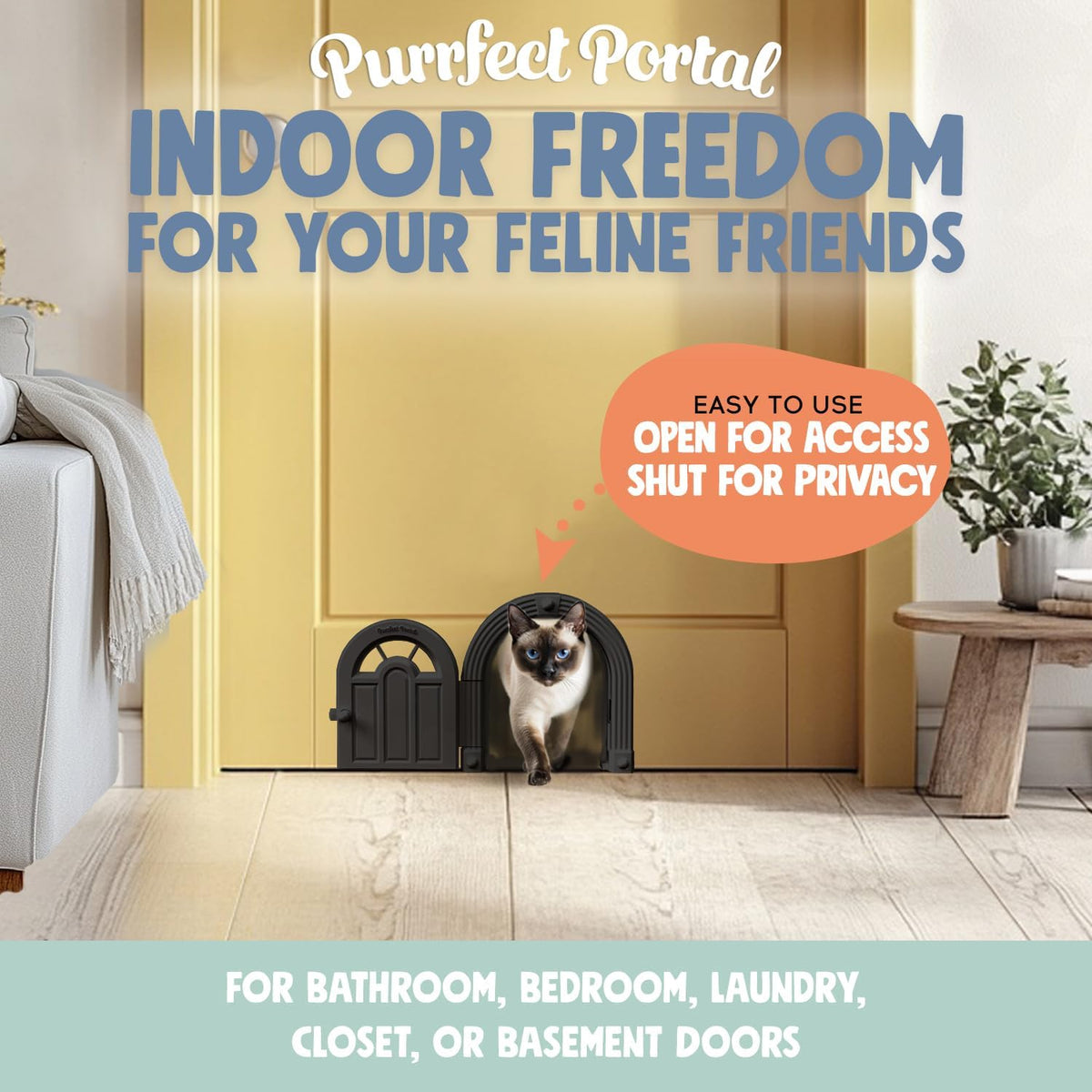 Meow Manor® Cat Door Interior Door - No-Flap, Interior Cat Door for Cats Up to 20 lbs, Easy DIY