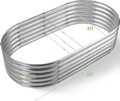 Land Guard Galvanized Metal Raised Garden Bed Kit, 8x4x1.5ft Large Planter Boxes Outdoor, Oval