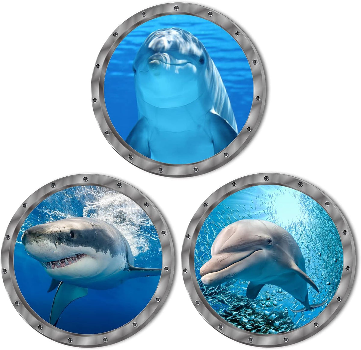 Ocean Animals World Under Sea Decor Includ Dolphins Sharks 3 Pcs Removable 3D Peel and Stick Vinyl