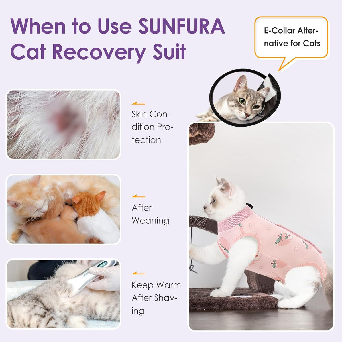 SUNFURA Cat Recovery Suit, Kitten Surgical Full Bodysuit for Abdominal Wound Protector Anti Licking