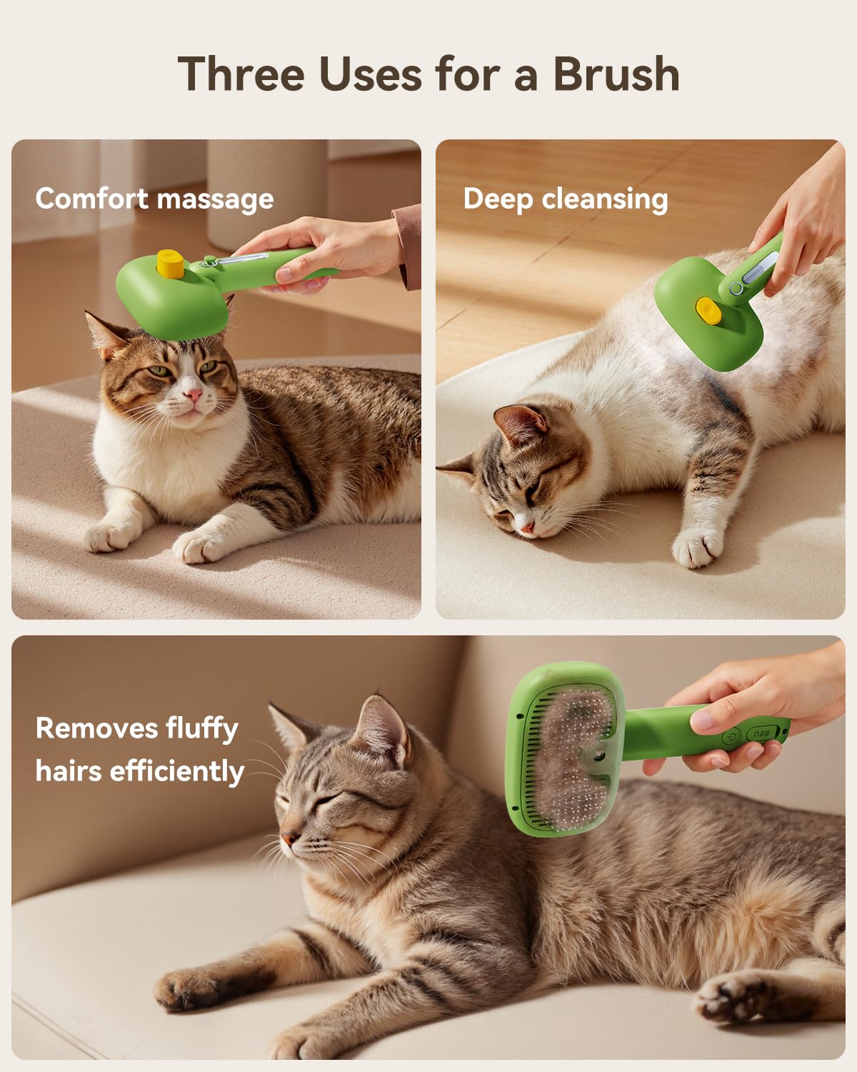 ROJECO 3-in-1 Pet Steam Brush for Cats&Dogs - Detangling Comb with Adjustable Mist, Handheld