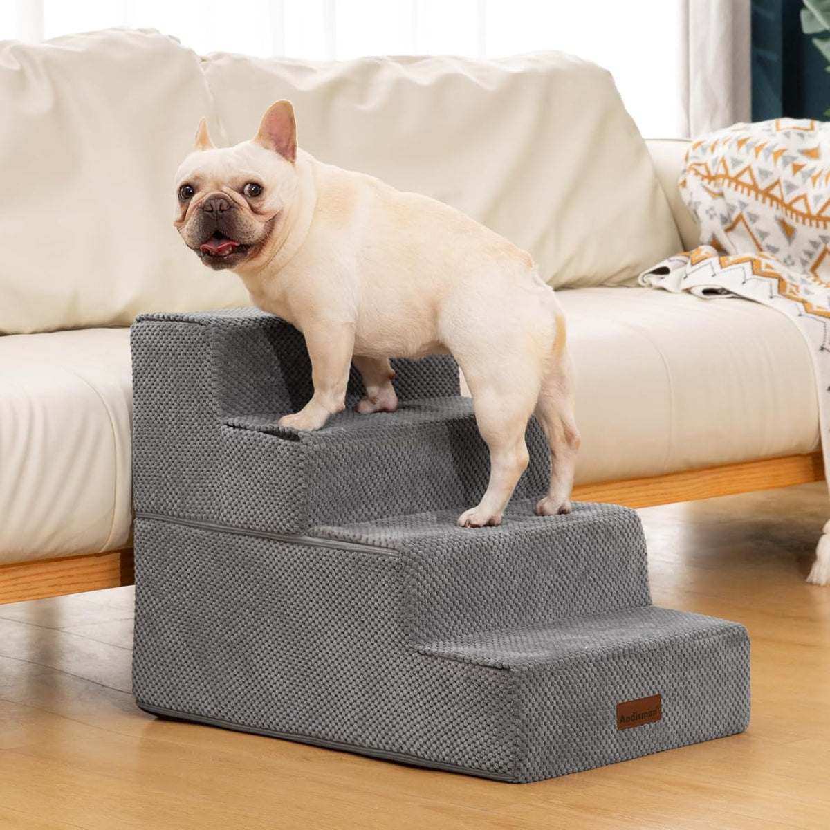Dog Stairs for Bed 18.5" H, 4-Step Dog Steps for Small Dogs and Cats, Indoor Non-Slip Balanced Pet