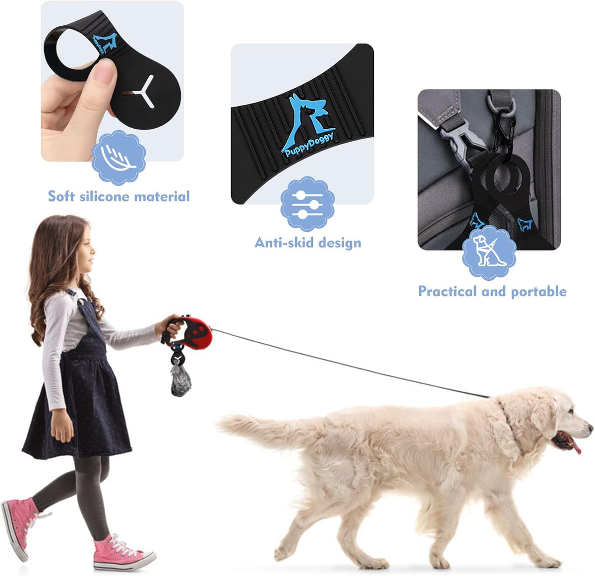 PuppyDoggy Dog Poop Bag Holder for Leash Waste Bag Carrier Dog Poop Bag Dispenser for Walking