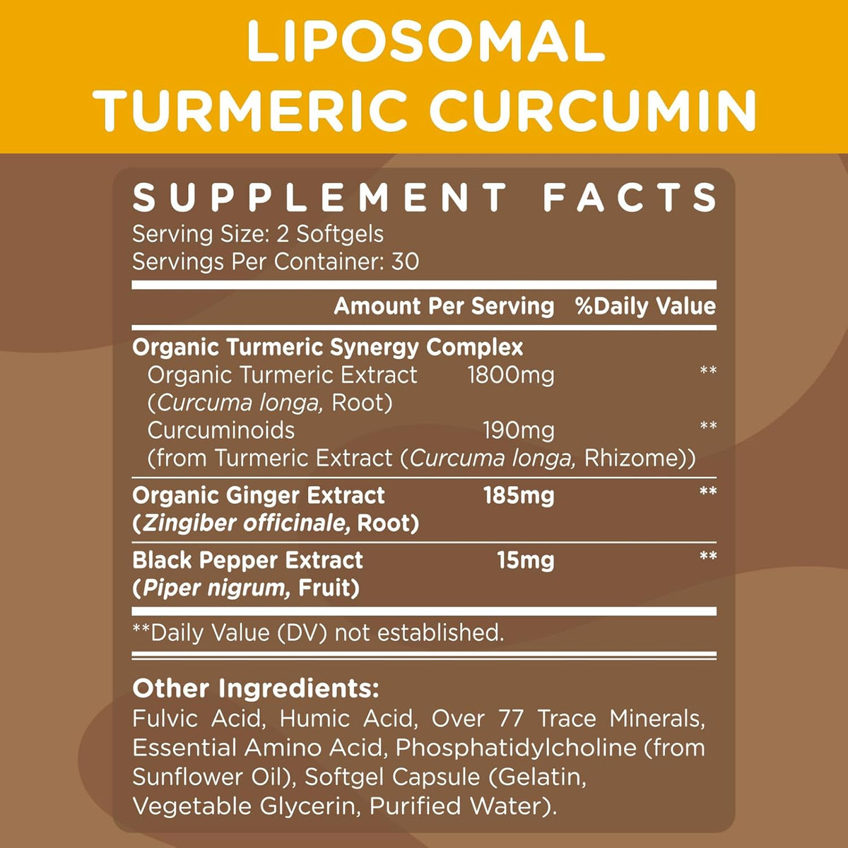 Liposomal Turmeric Curcumin 2200 mg with Black Pepper for Enhanced Absorption and Joint Support, 60