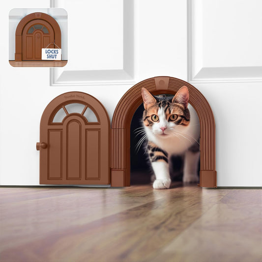 Meow Manor® Cat Door Interior Door - No-Flap, Interior Cat Door for Cats Up to 20 lbs, Easy DIY