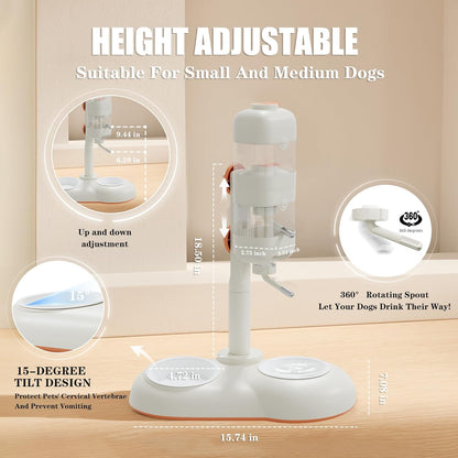 Pet Bowls with Weaning Bottles,3 in 1 Height Adjustable Water Dispenser for Dogs,15°Tilted Food