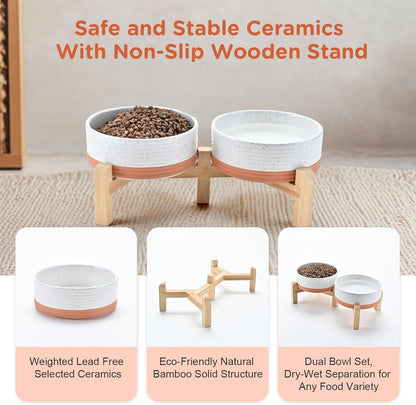 SPUNKYJUNKY Elevated Dog Bowls Ceramic, 5.1'' Dogs and Cat Food Water Bowls Raised with Non-Slip