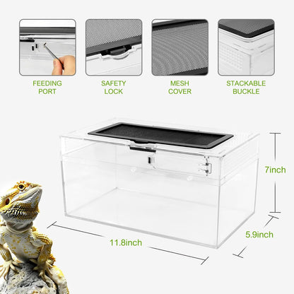 Reptile PC Terrarium Amphibian Tank Spider Enclosure Snake Cage 7x11.8x5.9inch Suitable for