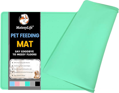 MateeyLife Dog & Cat Food Mat - Waterproof, Nonslip Dog Bowl Mats with Raised Edges, Silicone Matt