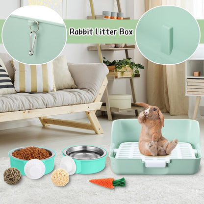 15 Pcs Rabbit Starter Kit Small Rabbit Litter Box Animal Grooming Kit Bunny Toys Bowl Blankets with