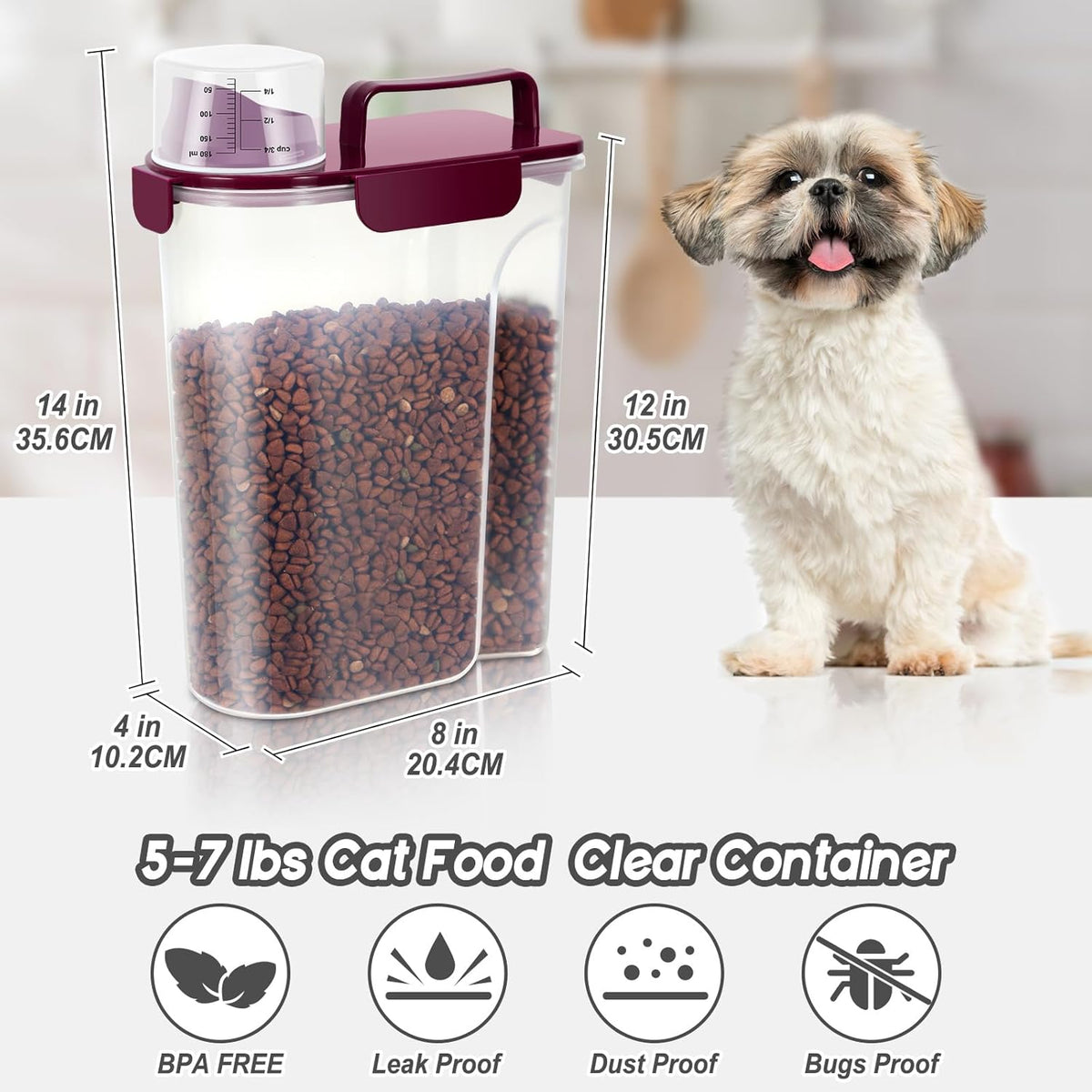 5Lbs/6Qt Airtight Pet Storage Container Translucent Body, Upgraded Large Nozzle With Handle Design
