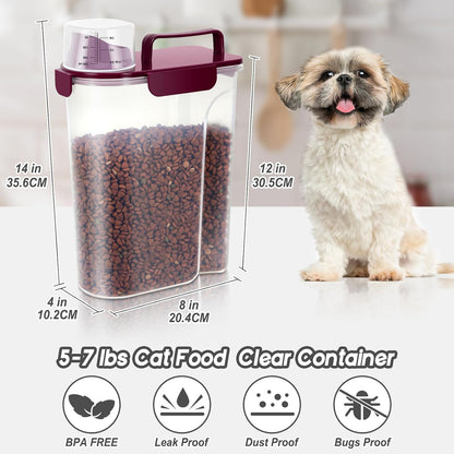 5Lbs/6Qt Airtight Pet Storage Container Translucent Body, Upgraded Large Nozzle With Handle Design