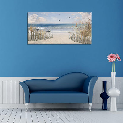 XXMWallArt FC3750 Sandy Beach Wall Art Canvas Print Wall Art Seascape Blue Print Painting Abstract