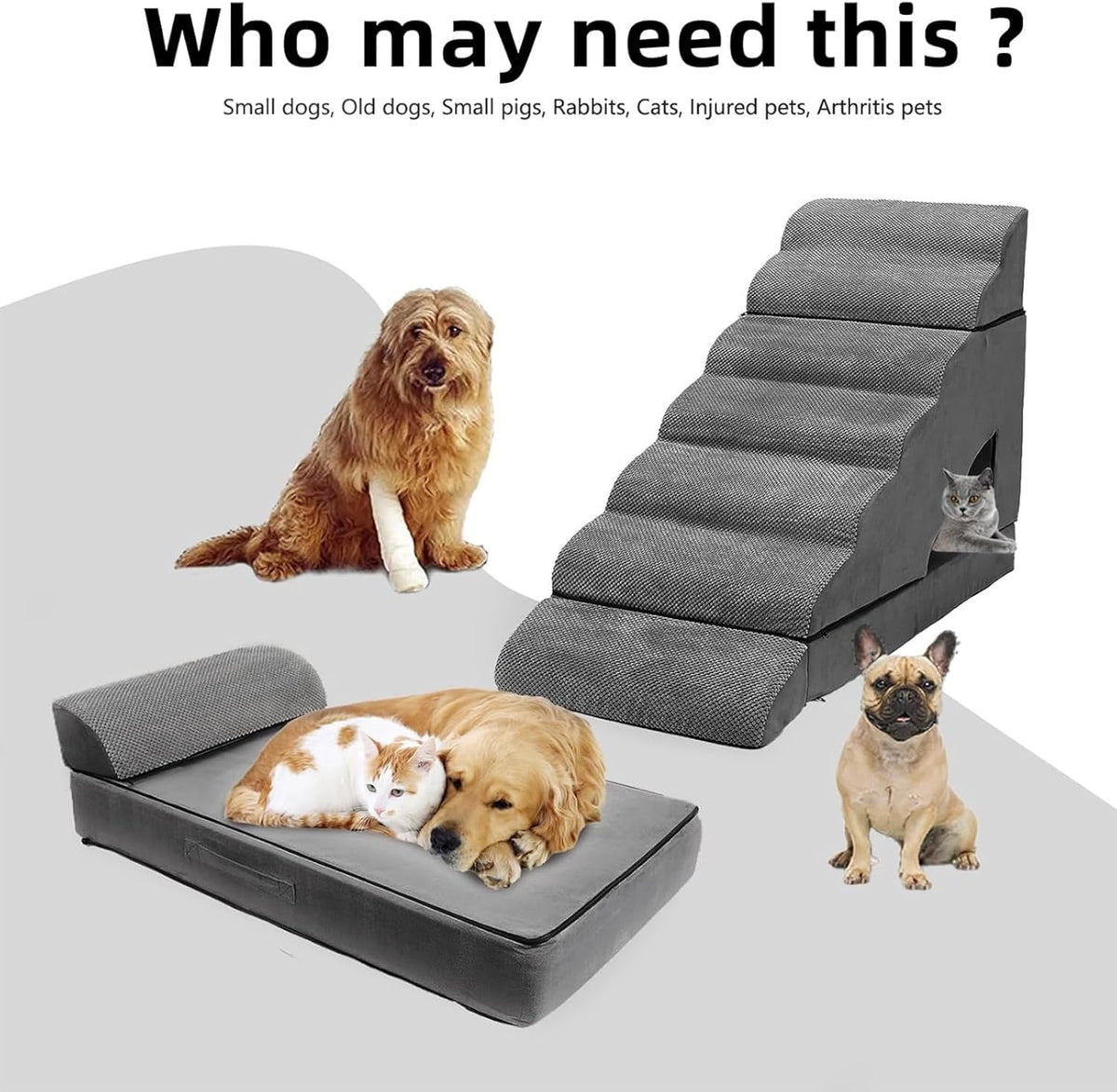 Foam Dog Stairs & Steps Ramps for High Beds 30-36 inches High Tall Large Dogs, LitaiL 7 Step Pet