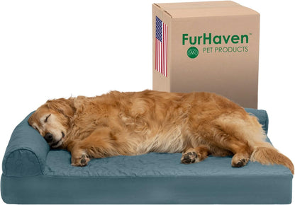 Furhaven Cooling Gel Dog Bed for Large Dogs w/ Removable Bolsters & Washable Cover, For Dogs Up to