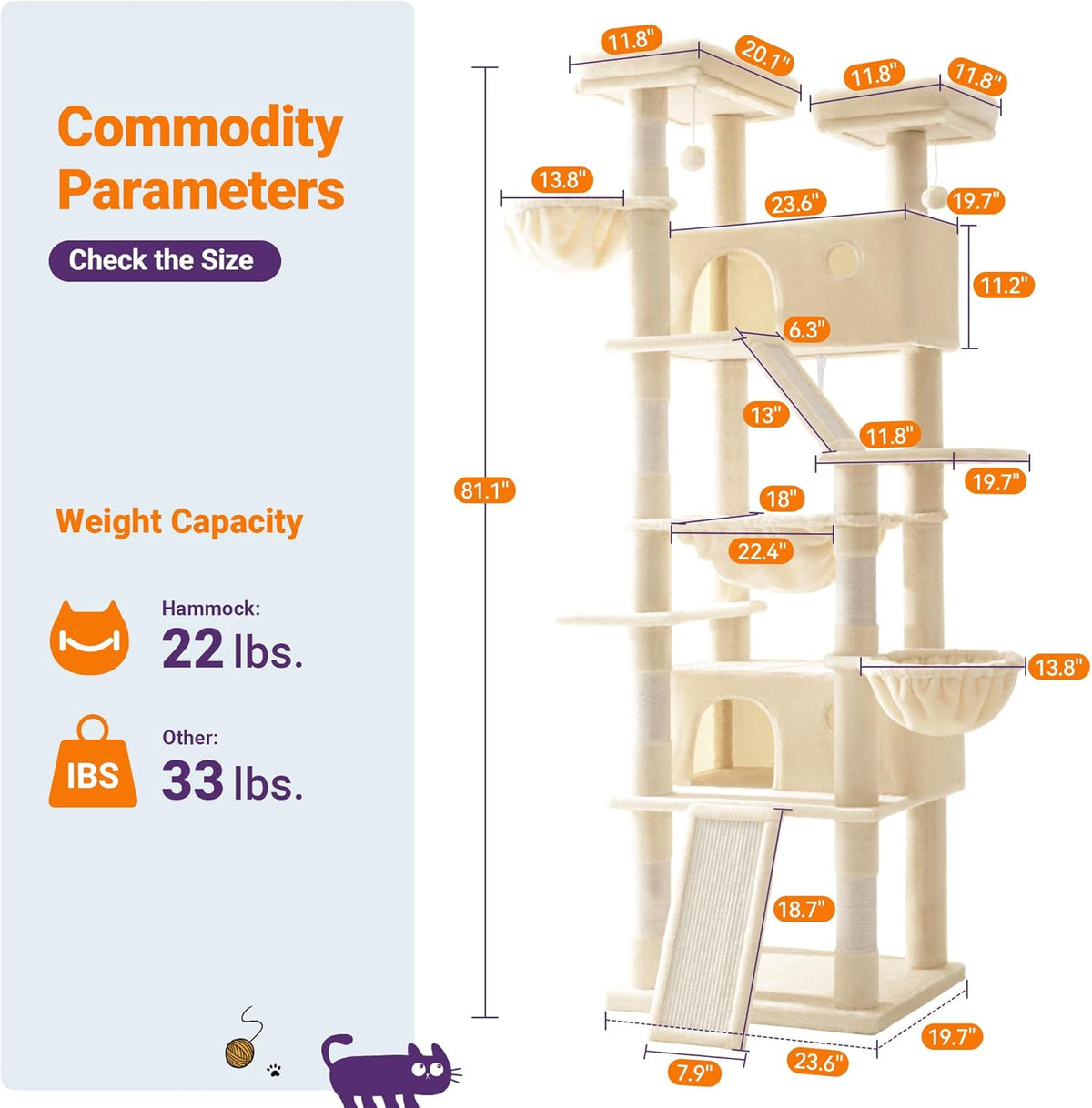 Allewie 81 Inches Tall Cat Tree/Multi-Level Large Climbing Tree House and Towers for Big