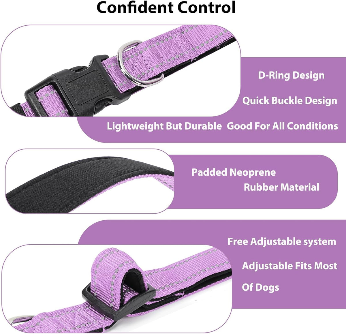Reflective Dog Collar Padded with Soft Neoprene Breathable Quick Release Basic Dog Collars for